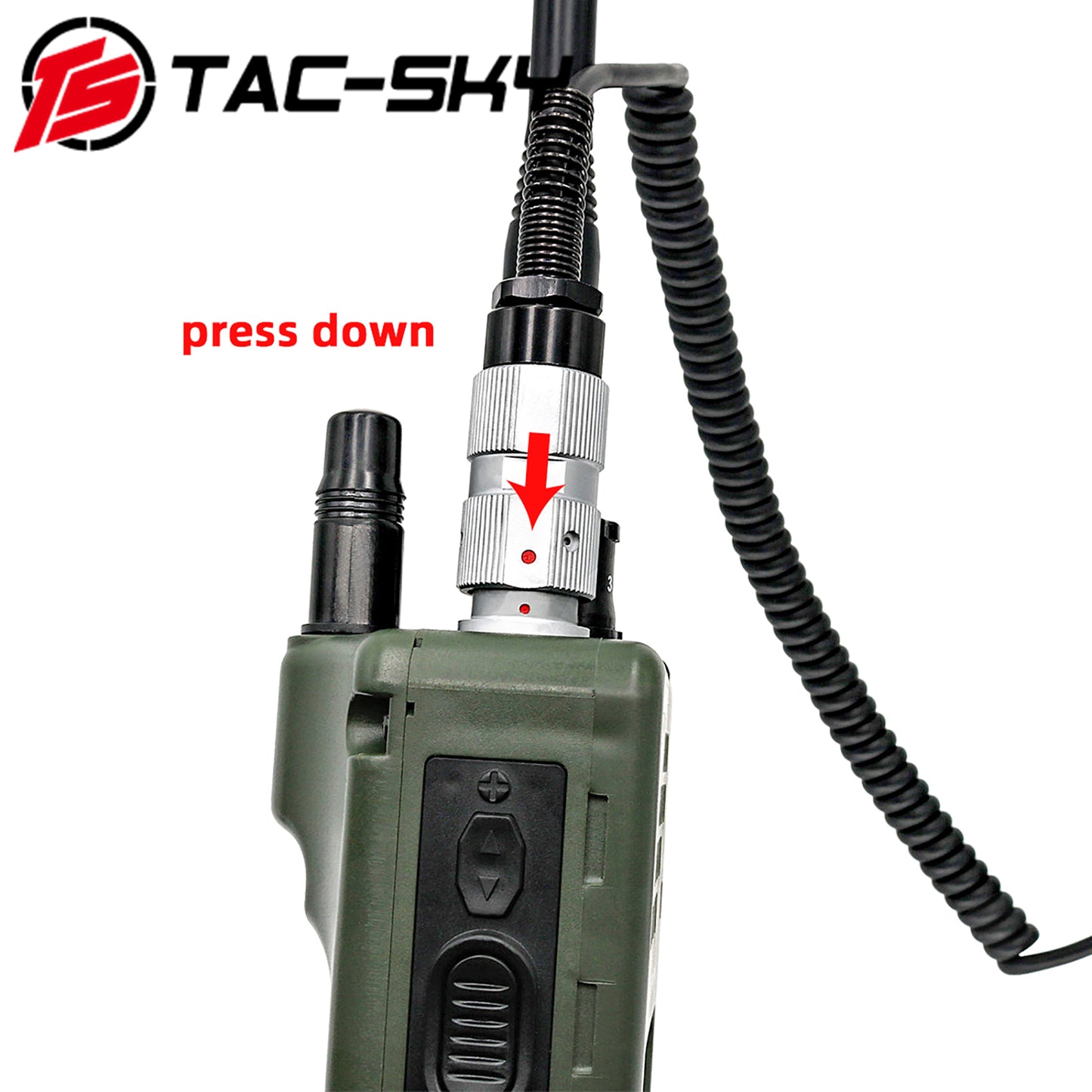 TS TAC-SKY H-250 Adapter Handheld Microphone Spring Coil Design PTT Compatible with PRC 153/163 Radio