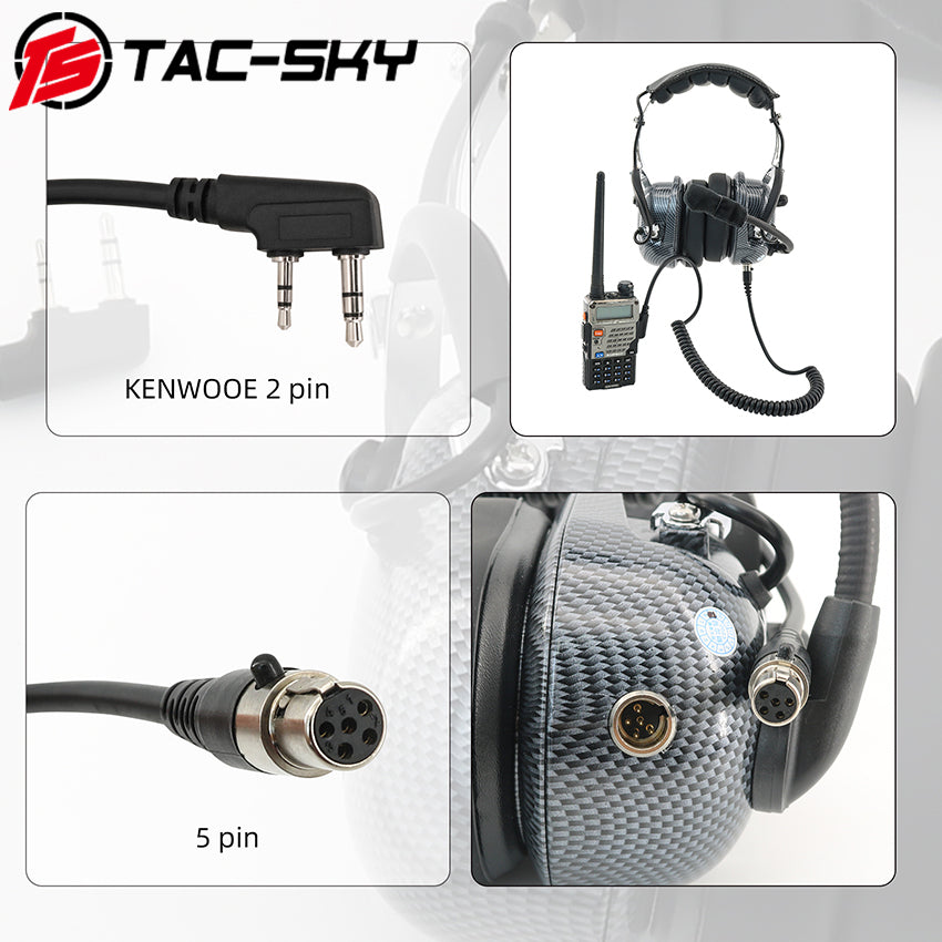 TS TAC-SKY 5 Pin toK-Plug 2 PIN Cord Cable Compatible with Baofen Handheld Radios and Headphones