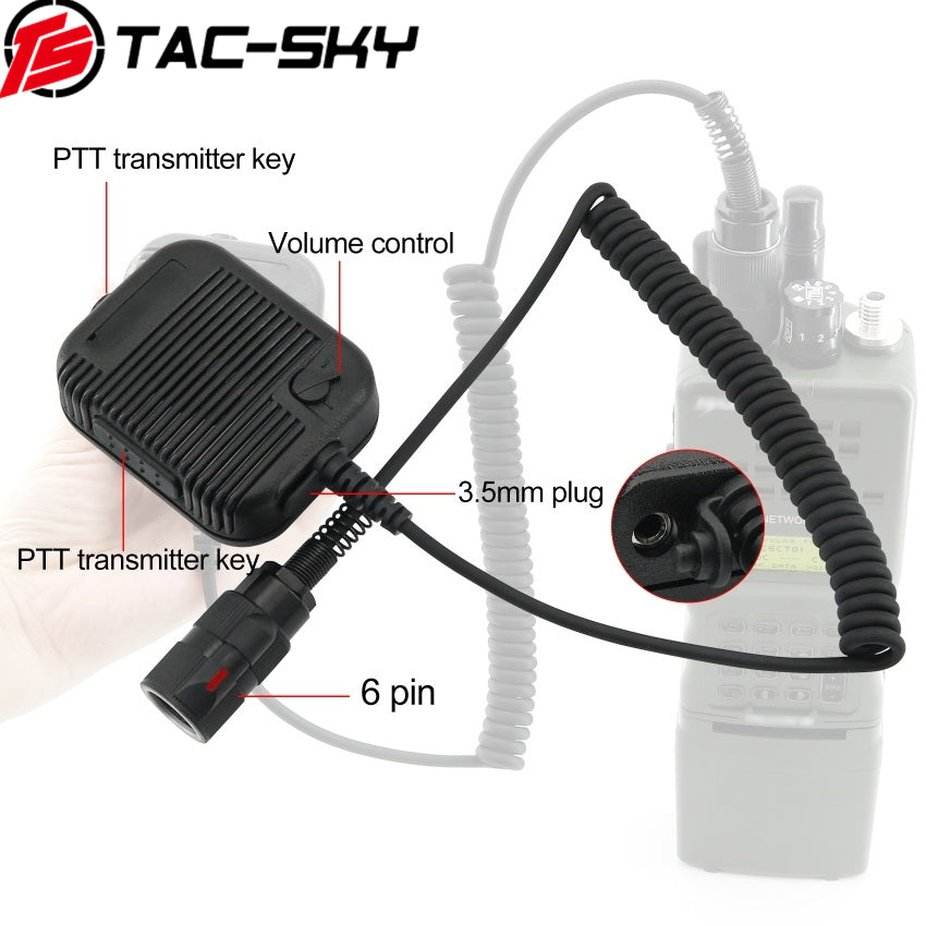TS TAC-SKY 6 Pin PTT Adapter Handheld Microphone Shoulder Speaker Compatible with PRC152/163 Two Way Radio