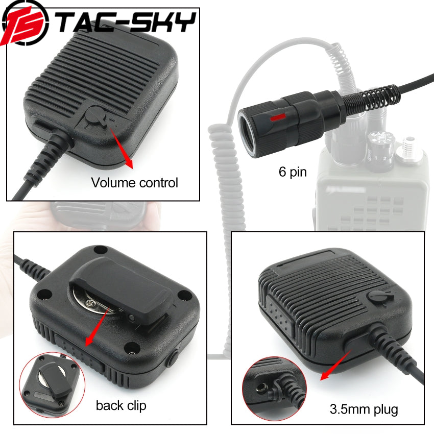 TS TAC-SKY 6 Pin PTT Adapter Handheld Microphone Shoulder Speaker Compatible with PRC152/163 Two Way Radio