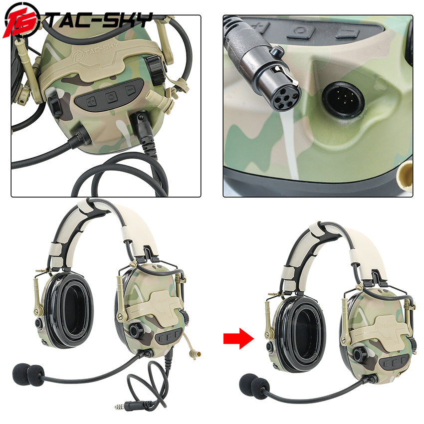 TS TAC-SKY T700 Active Noise Cancellation Tactical Headset with ARC Rail helmet Bracket + V2 PTT + U174