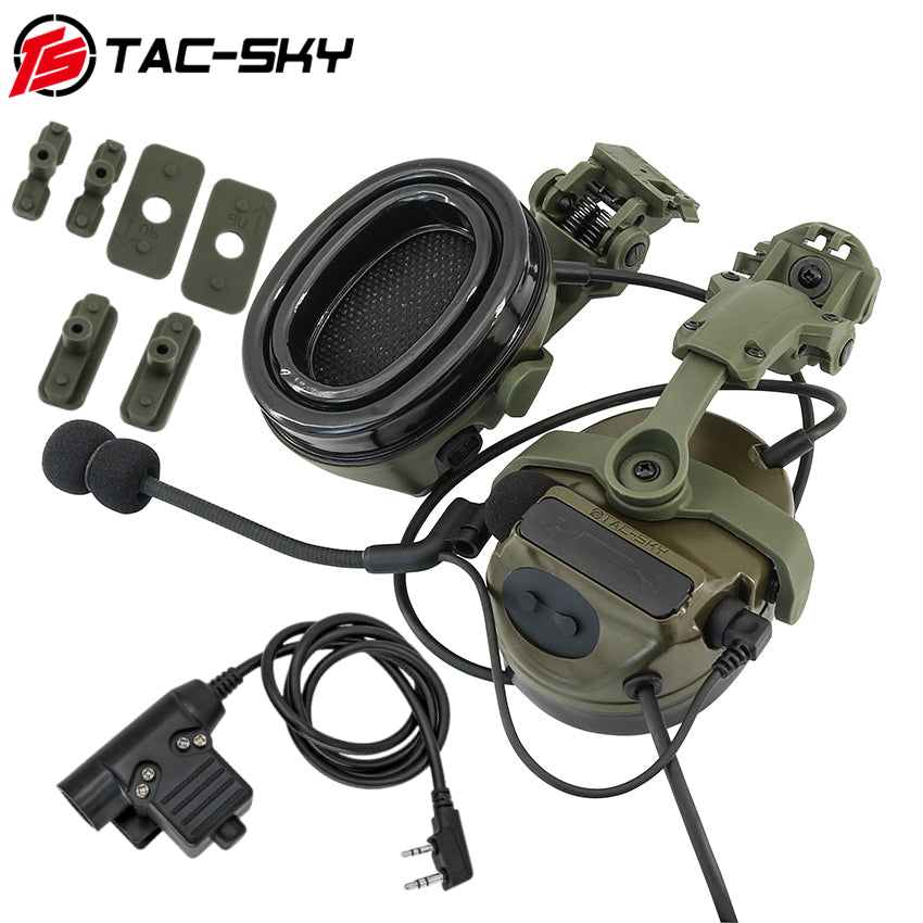 TS TAC-SKY ARC Rail Helmet Bracket 2.0 Hearing Protection Active Noise Cancellation Silicone Earmuffs TSC3 Tactical Headset + U94 PTT
