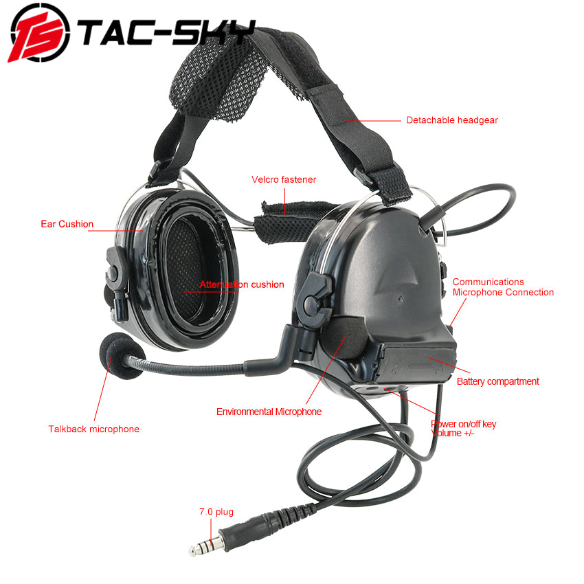 TAC-SKY Rear Headband Electronic C2 Tactical Headset Silicone Earmuffs + U94 PTT