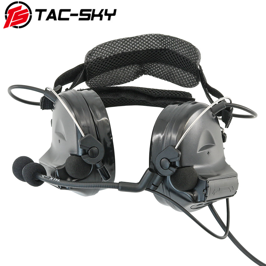 TAC-SKY Rear Headband Electronic C2 Tactical Headset Silicone Earmuffs + U94 PTT
