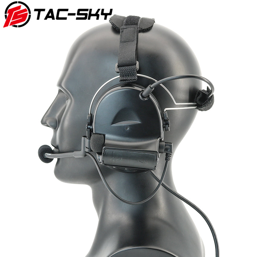 TAC-SKY Rear Headband Electronic C2 Tactical Headset Silicone Earmuffs + U94 PTT