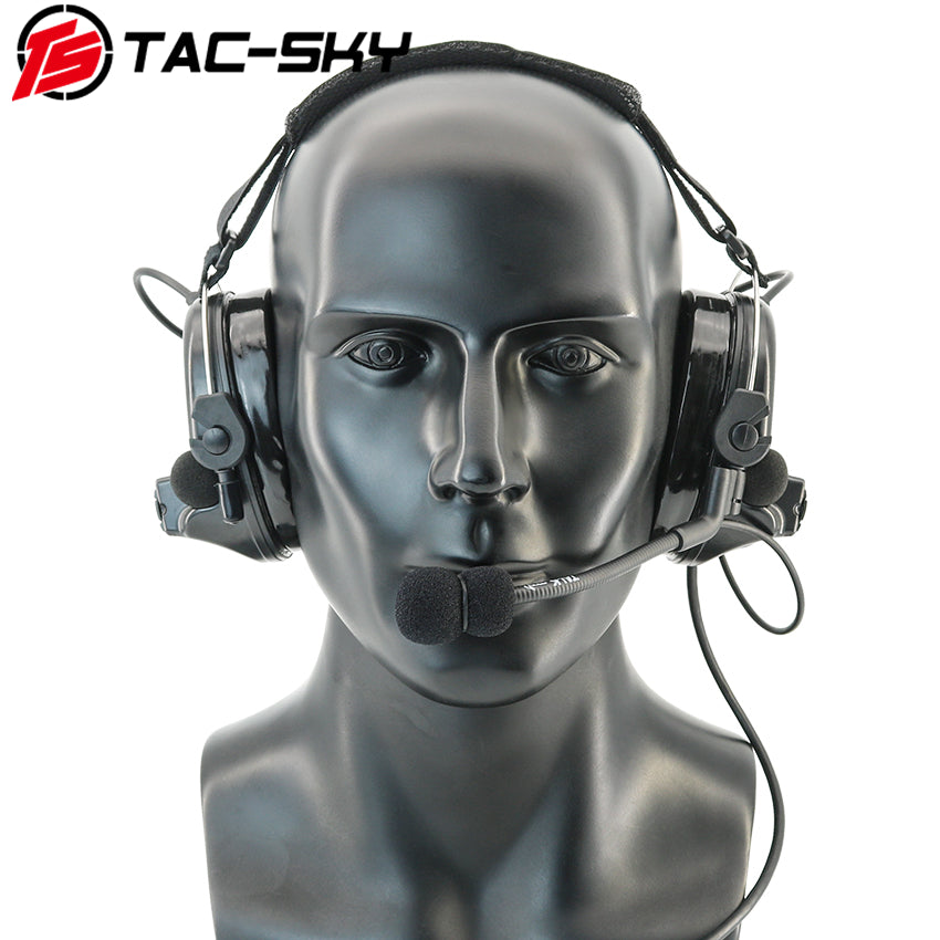 TAC-SKY Rear Headband Electronic C2 Tactical Headset Silicone Earmuffs + U94 PTT