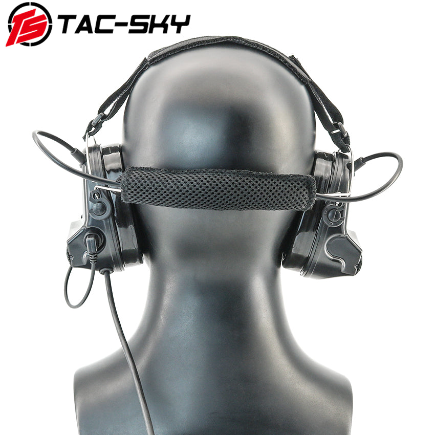 TAC-SKY Rear Headband Electronic C2 Tactical Headset Silicone Earmuffs + U94 PTT