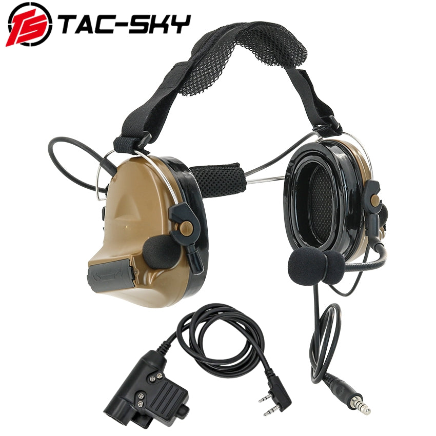 TAC-SKY Rear Headband Electronic C2 Tactical Headset Silicone Earmuffs + U94 PTT