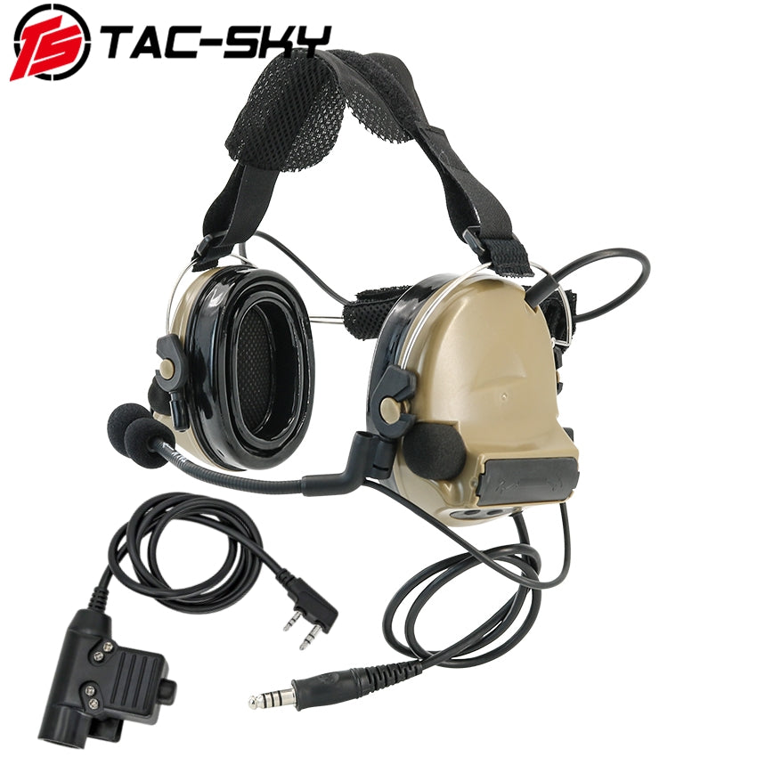 TAC-SKY Rear Headband Electronic C2 Tactical Headset Silicone Earmuffs + U94 PTT
