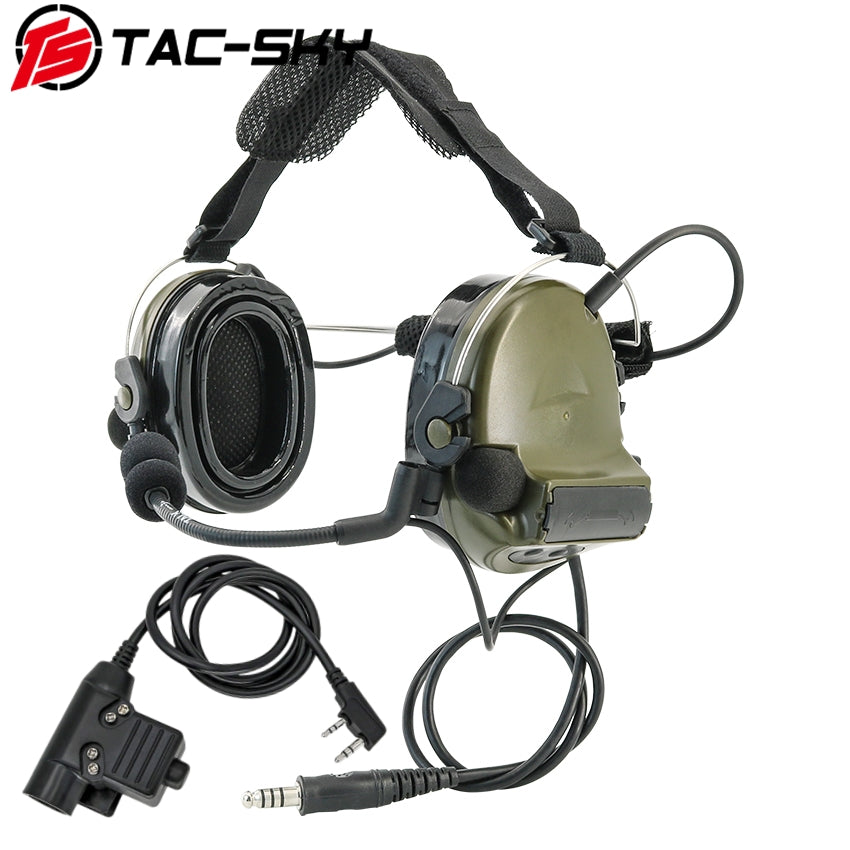 TAC-SKY Rear Headband Electronic C2 Tactical Headset Silicone Earmuffs + U94 PTT