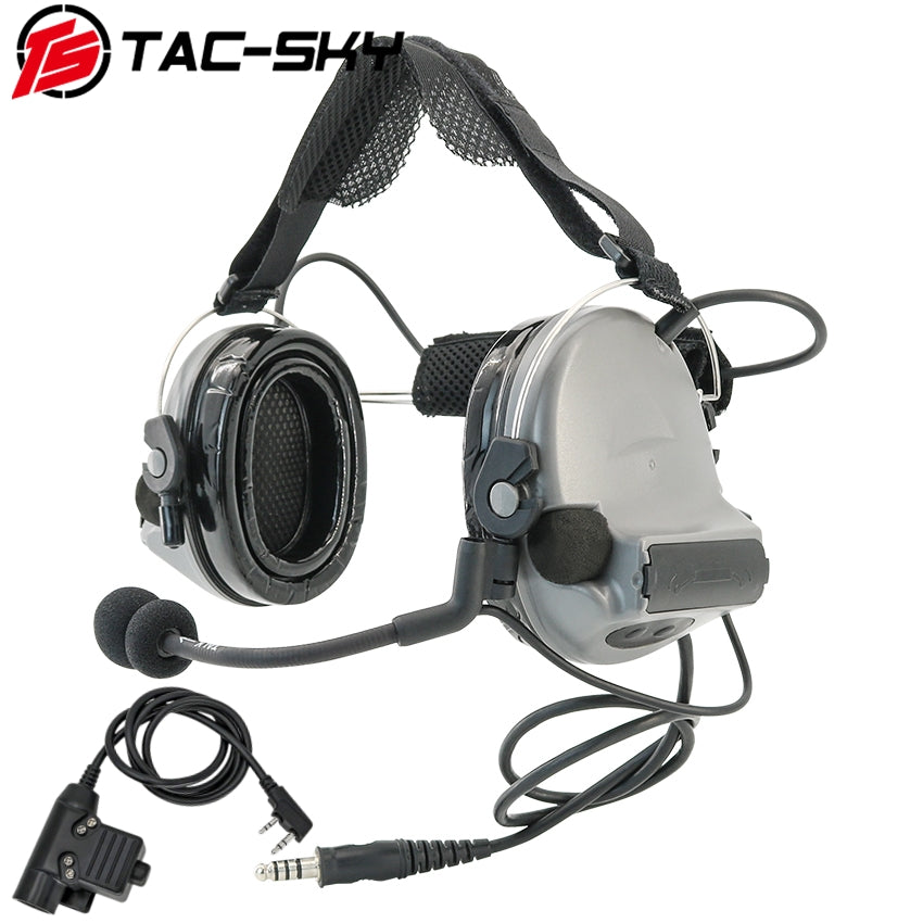 TAC-SKY Rear Headband Electronic C2 Tactical Headset Silicone Earmuffs + U94 PTT