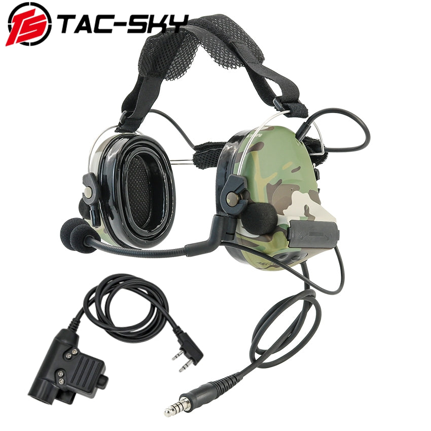 TAC-SKY Rear Headband Electronic C2 Tactical Headset Silicone Earmuffs + U94 PTT