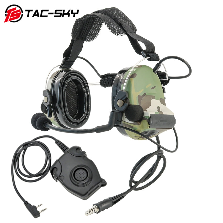 TS TAC-SKY Rear Headband Electronic Hearing Protection Active Noise Cancellation Tactical Headset TSC2 Silicone Earmuffs + U94 PTT