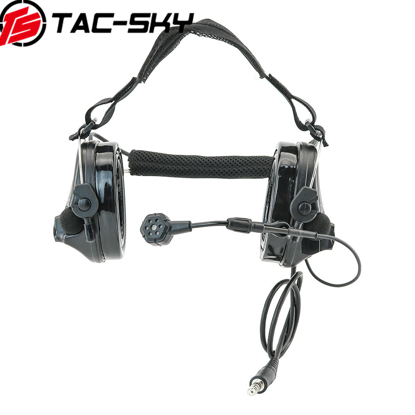 TS TAC-SKY Tactical Headset C5 Pro Noise Reduction Gel Earpad Neckband Headband for Airsoft + V2 PTT
