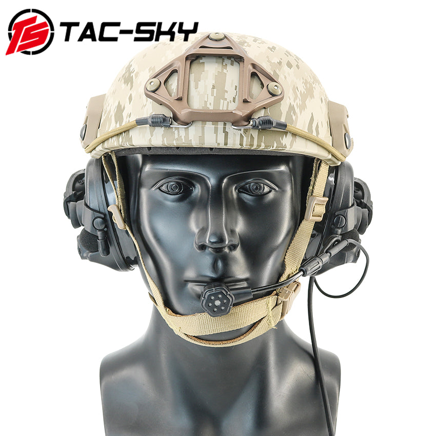 TS TAC-SKY ARC Rail Helmet Bracket C5 Pro Electronic Hearing protection Tactical Headset + V2 PTT