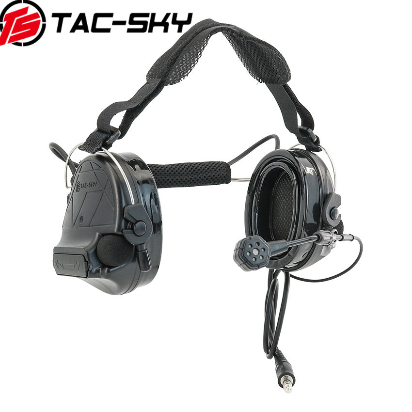 TS TAC-SKY Tactical Headset C5 Pro Noise Reduction Gel Earpad Neckband Headband for Airsoft + V2 PTT