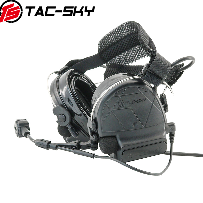 TS TAC-SKY Tactical Headset C5 Pro Noise Reduction Gel Earpad Neckband Headband for Airsoft + V2 PTT