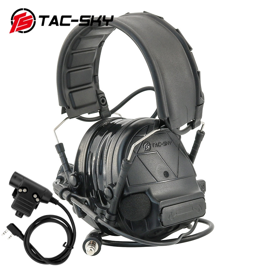 TS TAC-SKY Tactical Headset Electronic C5 Pro Hearing Protection Active Noise Cancellation for Airsoft + U94 PTT