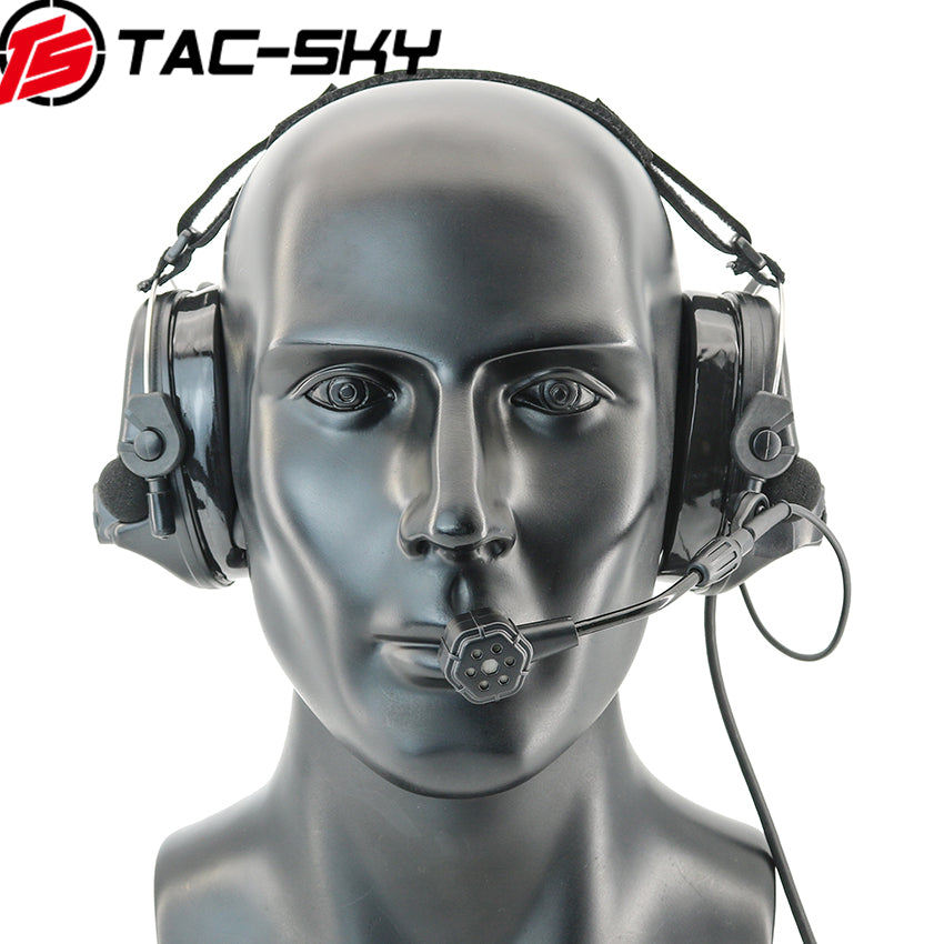 TS TAC-SKY Tactical Headset C5 Pro Noise Reduction Gel Earpad Neckband Headband for Airsoft + V2 PTT