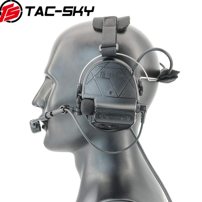 TS TAC-SKY Tactical Headset C5 Pro Noise Reduction Gel Earpad Neckband Headband for Airsoft + V2 PTT