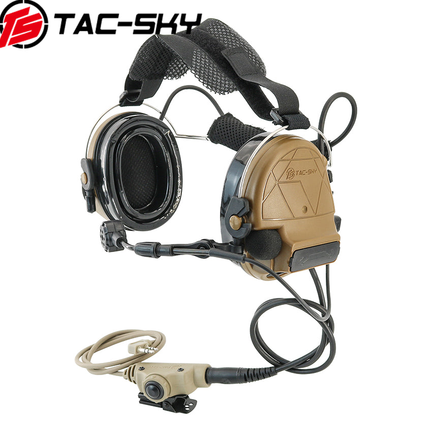 TS TAC-SKY Tactical Headset C5 Pro Noise Reduction Gel Earpad Neckband Headband for Airsoft + V2 PTT