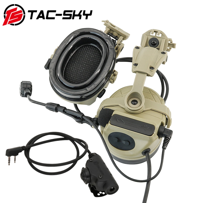 TS TAC-SKY ARC Rail Helmet Bracket C5 Pro Electronic Hearing protection Tactical Headset + V2 PTT