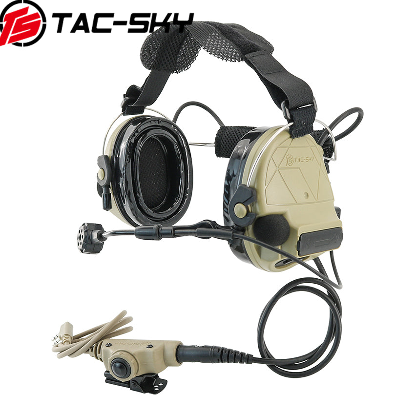 TS TAC-SKY Tactical Headset C5 Pro Noise Reduction Gel Earpad Neckband Headband for Airsoft + V2 PTT