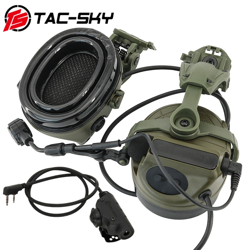 TS TAC-SKY ARC Rail Helmet Bracket C5 Pro Electronic Hearing protection Tactical Headset + V2 PTT