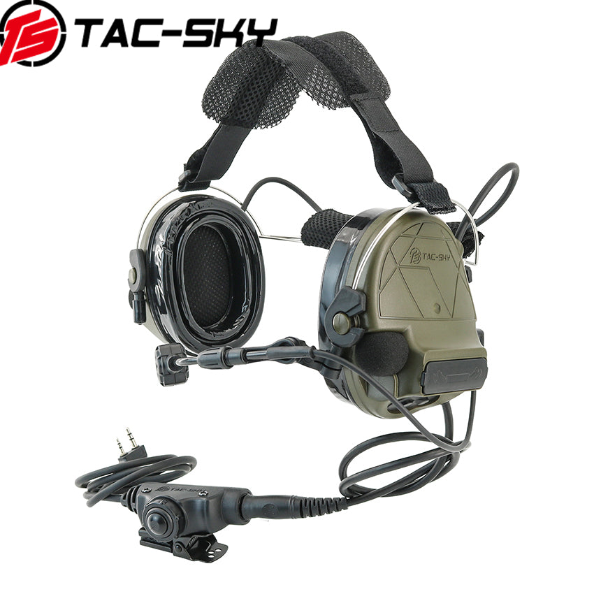 TS TAC-SKY Tactical Headset C5 Pro Noise Reduction Gel Earpad Neckband Headband for Airsoft + V2 PTT