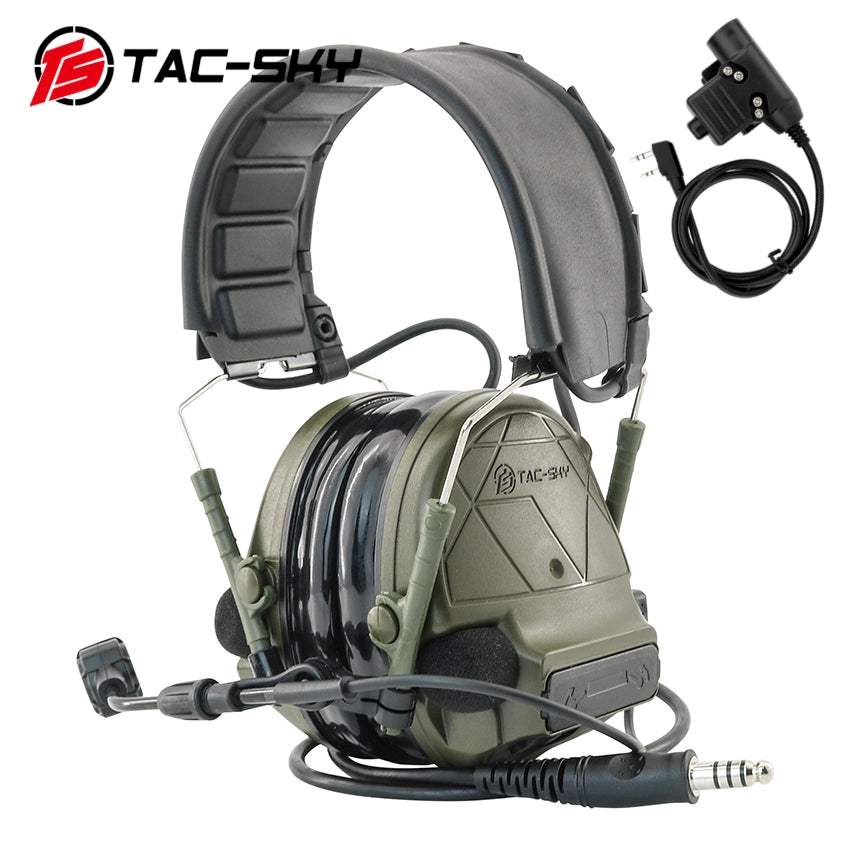 TS TAC-SKY Tactical Headset Electronic C5 Pro Hearing Protection Active Noise Cancellation for Airsoft + U94 PTT