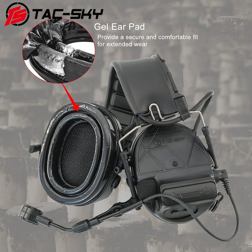 TS TAC-SKY Hearing Protection Sound Pickup Earmuff C5 PRO 2.0 Tactical Headset+ PTT + Detachable 7.0mm Cable