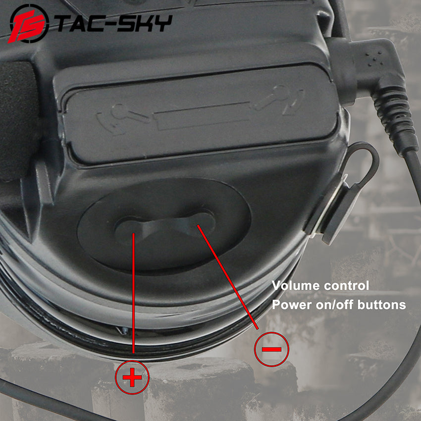 TS TAC-SKY Hearing Protection Sound Pickup Earmuff C5 PRO 2.0 Tactical Headset+ PTT + Detachable 7.0mm Cable