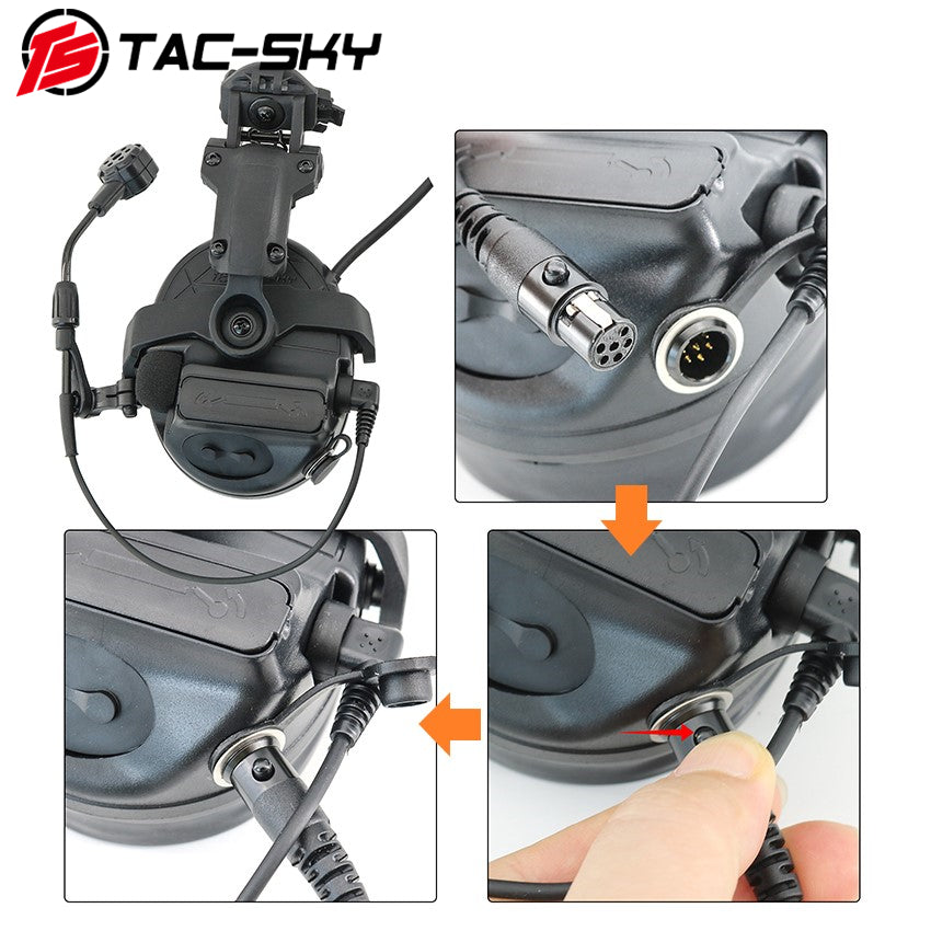 TS TAC-SKY Hearing Protection Sound Pickup Earmuff C5 PRO 2.0 Tactical Headset+ PTT + Detachable 7.0mm Cable
