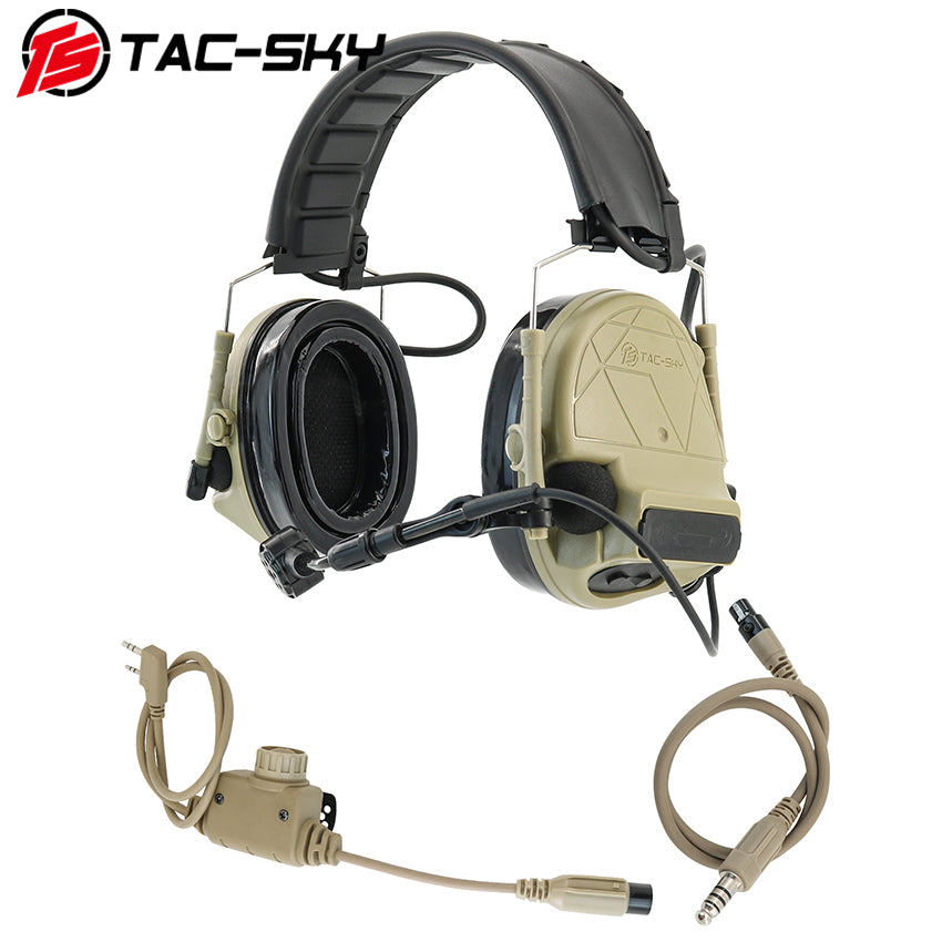 TS TAC-SKY Hearing Protection Sound Pickup Earmuff C5 PRO 2.0 Tactical Headset+ PTT + Detachable 7.0mm Cable
