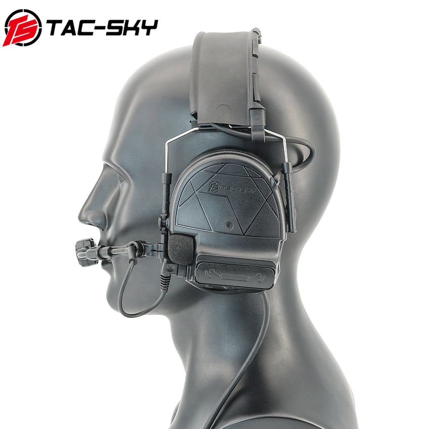 TAC-SKY C5 Tactical Headset Hearing Protection Active Noise Cancelling Silicone Earmuff + V2 PTT