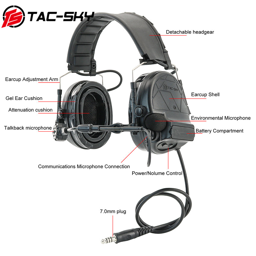 TAC-SKY C5 Tactical Headset Hearing Protection Active Noise Cancelling Silicone Earmuff + V2 PTT