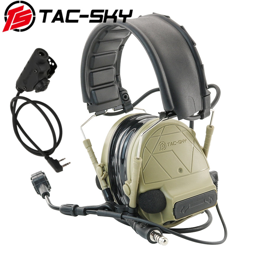 TS TAC-SKY Tactical Headset Electronic C5 Pro Hearing Protection Active Noise Cancellation for Airsoft + V2 PTT
