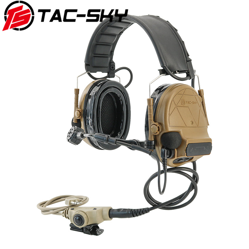TAC-SKY C5 Tactical Headset Hearing Protection Active Noise Cancelling Silicone Earmuff + V2 PTT