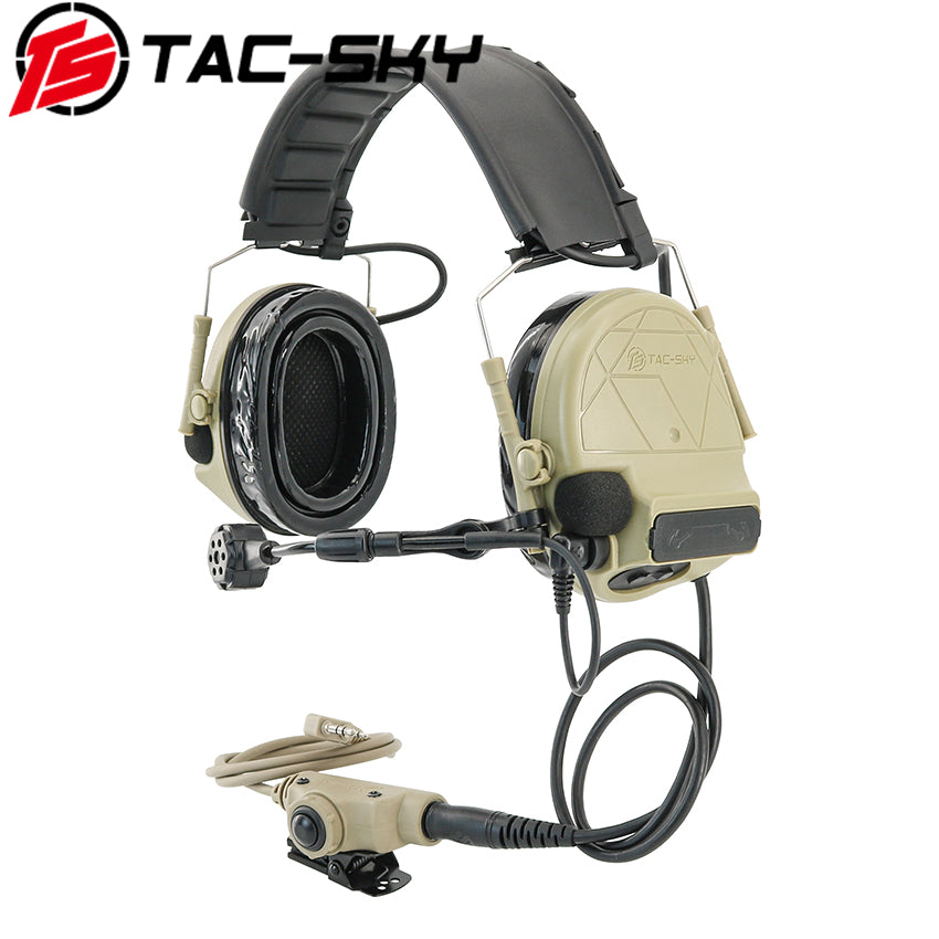 TAC-SKY C5 Tactical Headset Hearing Protection Active Noise Cancelling Silicone Earmuff + V2 PTT