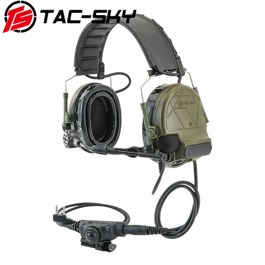 TAC-SKY C5 Tactical Headset Hearing Protection Active Noise Cancelling Silicone Earmuff + V2 PTT
