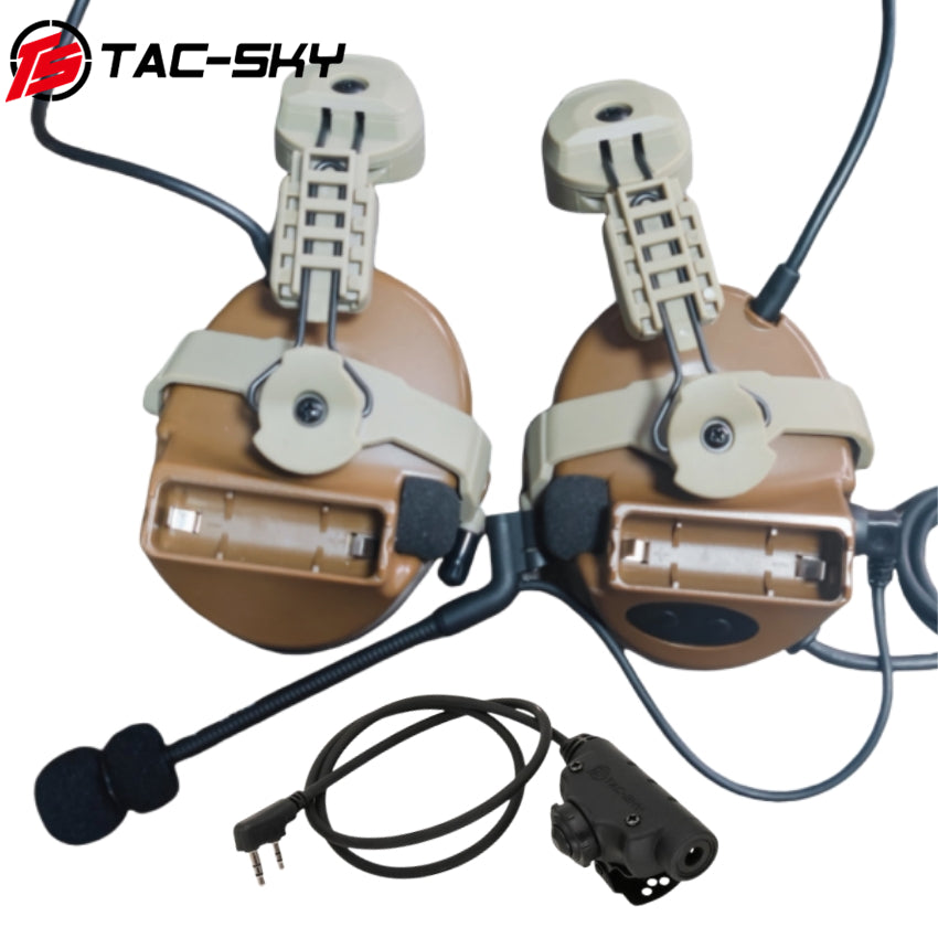 TS TAC-SKY ARC Rail Helmet Mount Hearing Protection Tactical Headset C2 + V2 PTT
