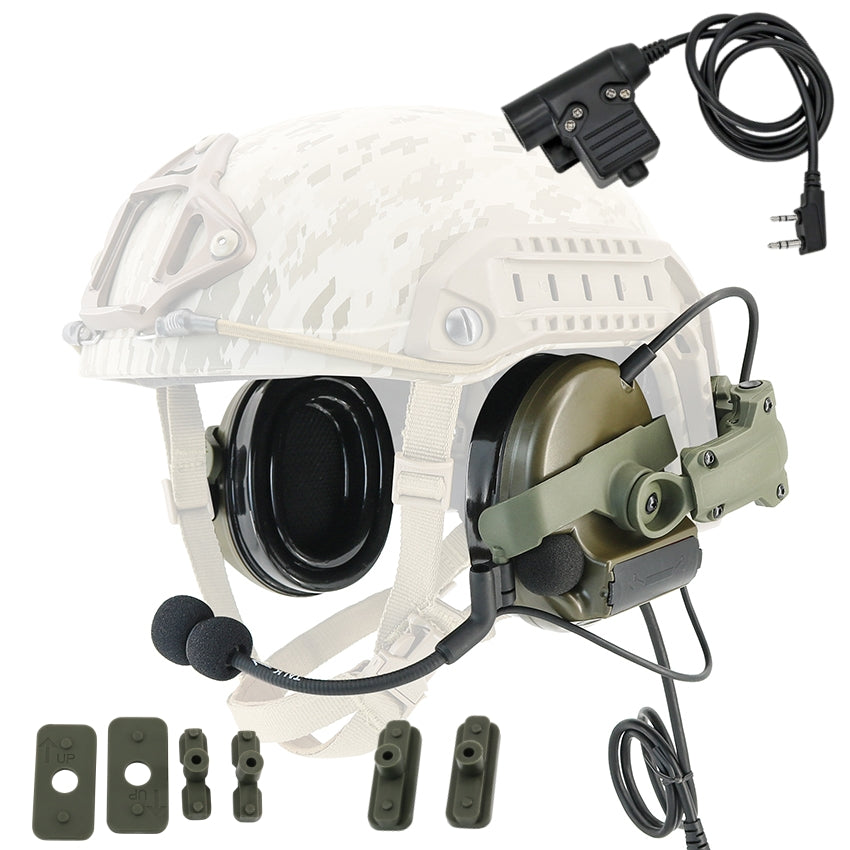 TS TAC-SKY 2.0 ARC Rail Helmet Mounting C2 Tactical Headset Hearing Protection Silicone Earmuffs + U94 PTT