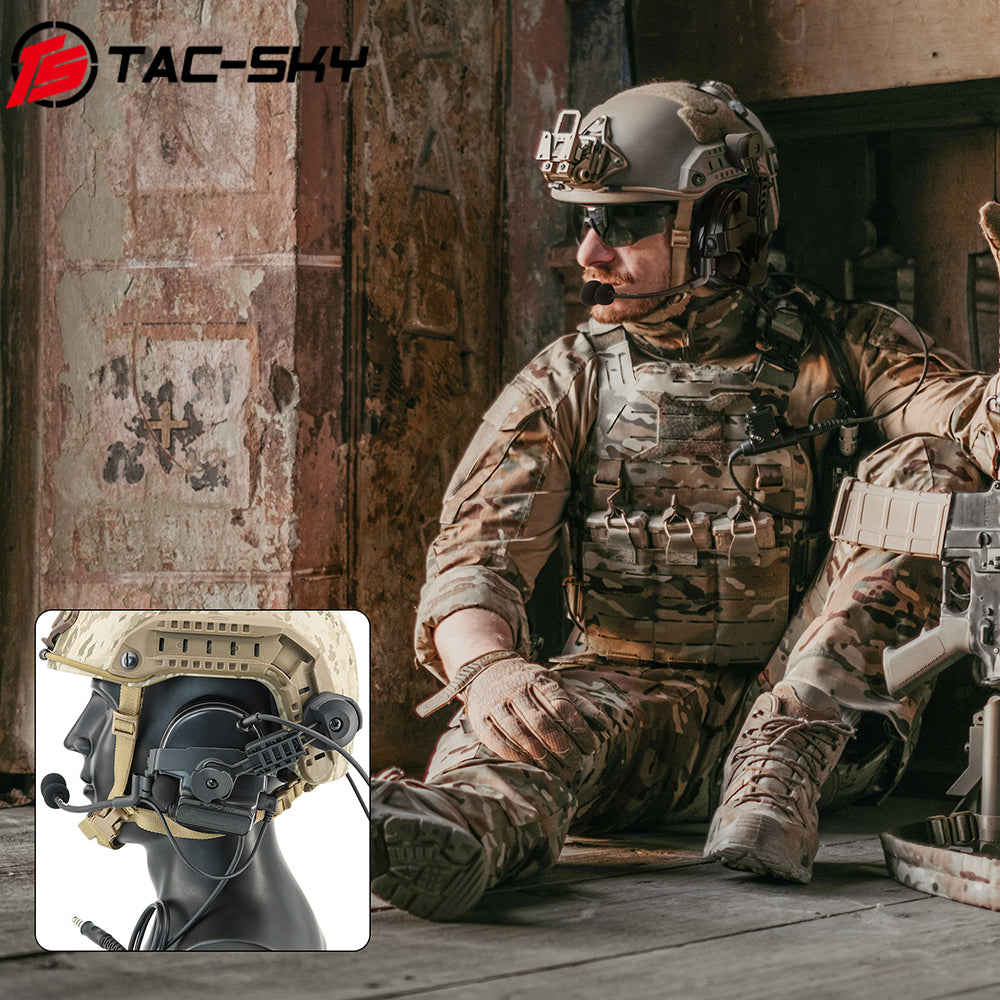 TS TAC-SKY ARC Rail Helmet Mount Hearing Protection Tactical Headset C2 + V2 PTT