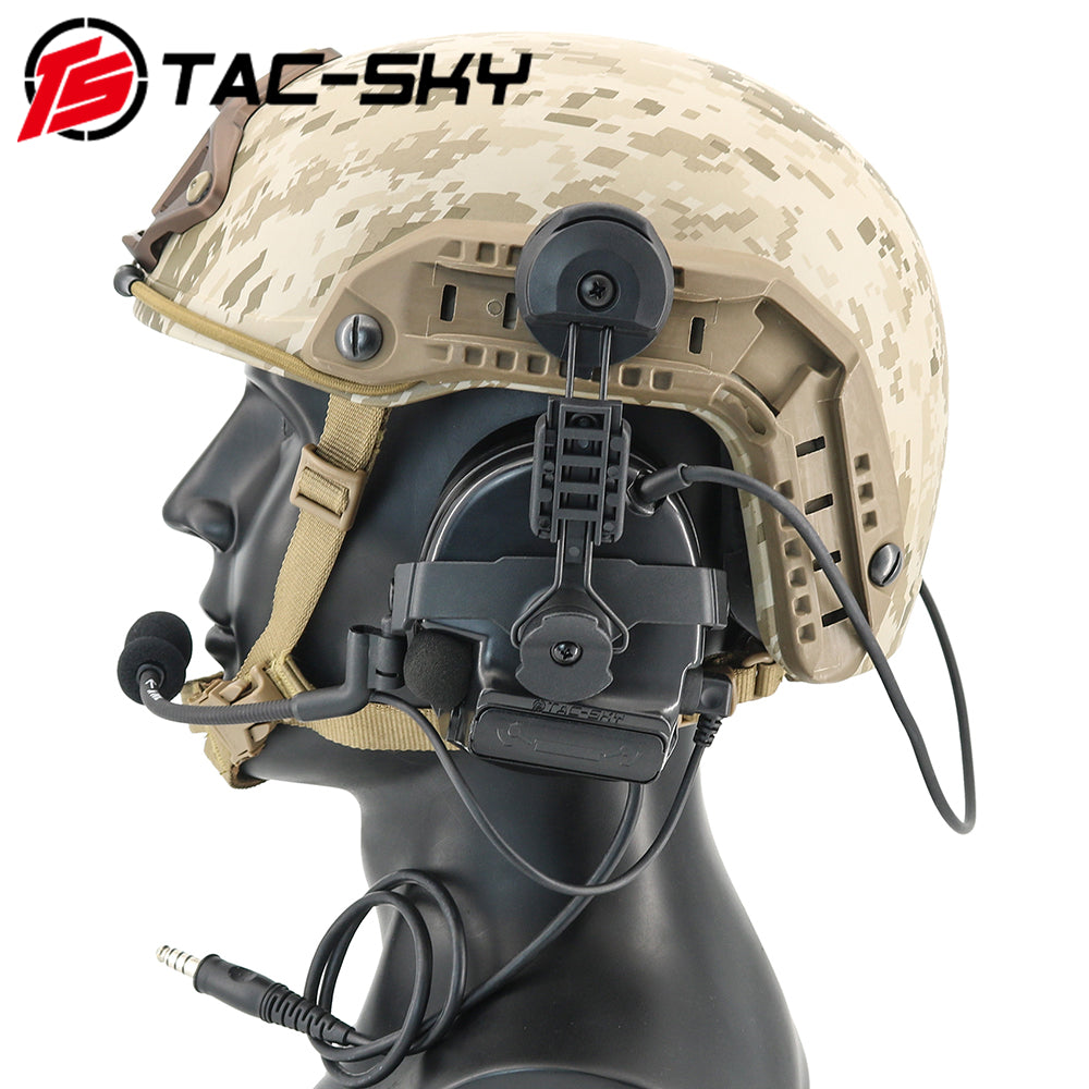 TS TAC-SKY ARC Rail Helmet Bracket Tactical Headset C3 Hearing Protection + V2 PTT