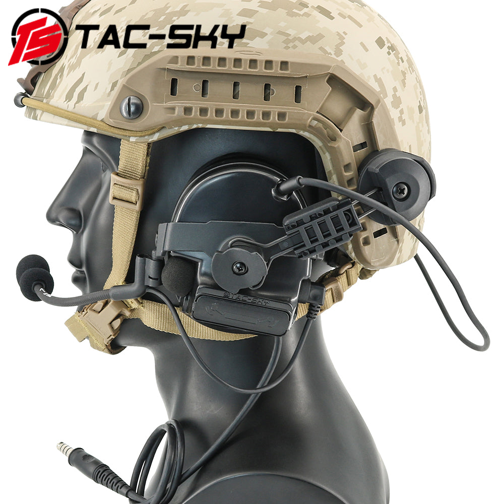 TS TAC-SKY ARC Rail Helmet Bracket Tactical Headset C3 Hearing Protection + V2 PTT