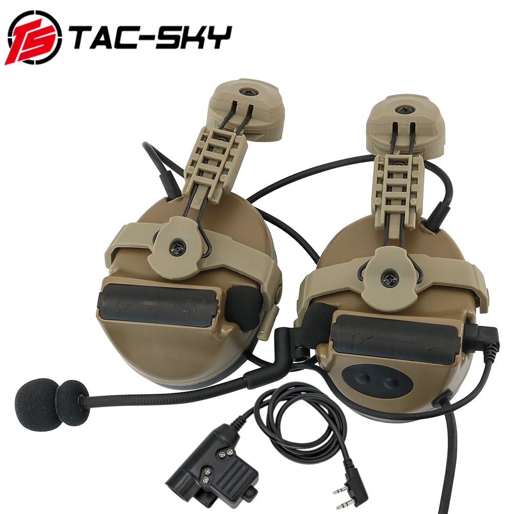 TS TAC-SKY ARC Rail Helmet Mounting Hearing Protection Active Noise Cancellation Tactical Headset TSC2 Silicone Earmuffs+ U94 PTT