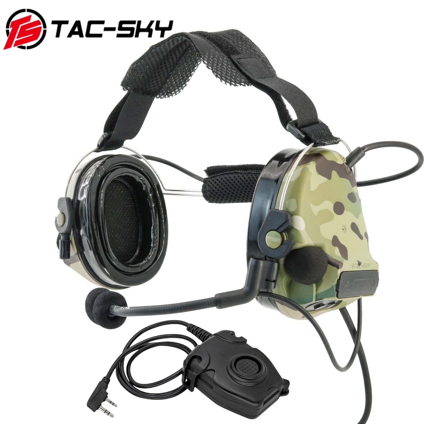 TS TAC-SKY Headband Electronic Hearing Protection Silicone Earmuffs Tactical Headset TSC3 + U94 PTT