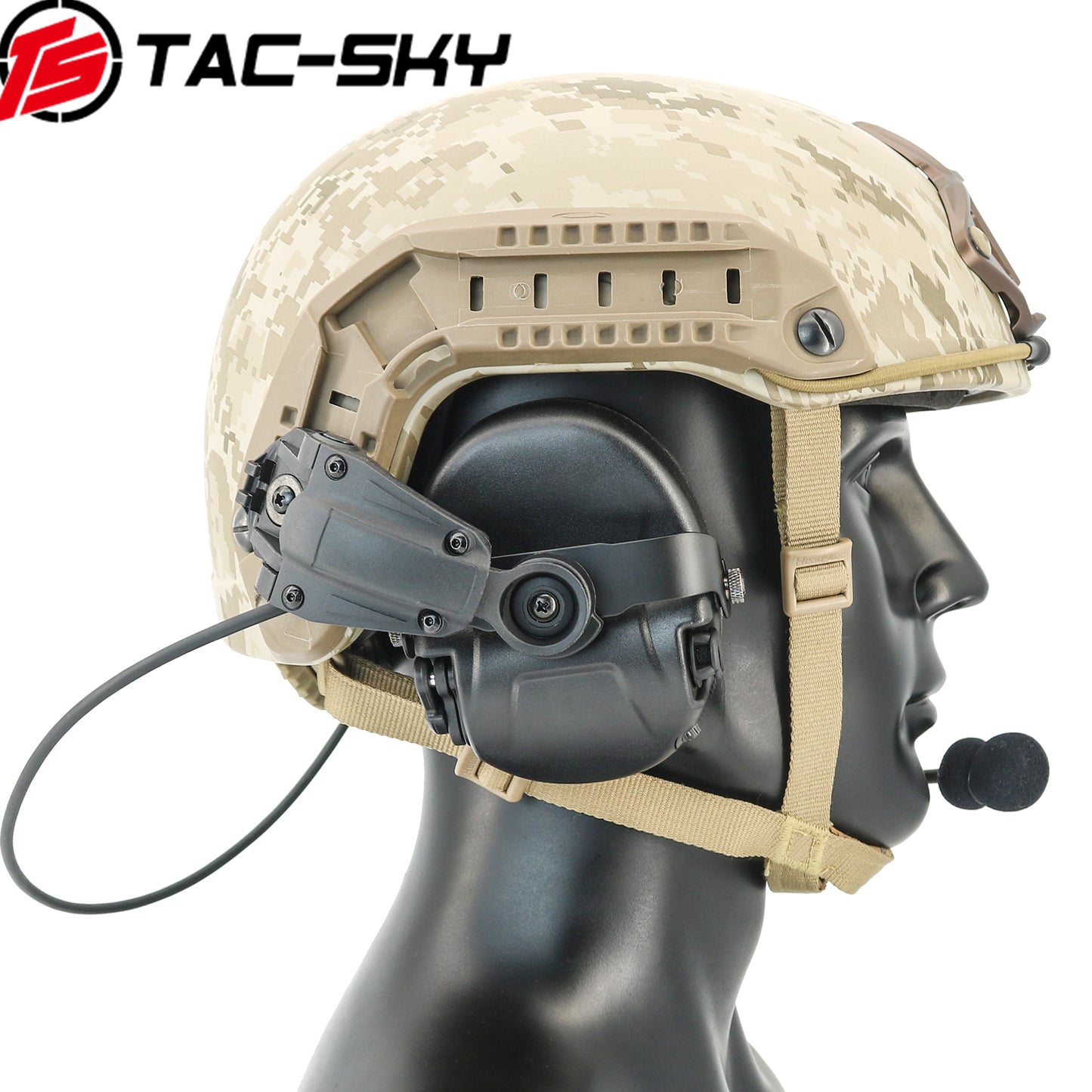 TS TAC-SKY MH303 Noise Canceling Tactical Headset Helmet Bracket for ARC Rail + V2 PTT