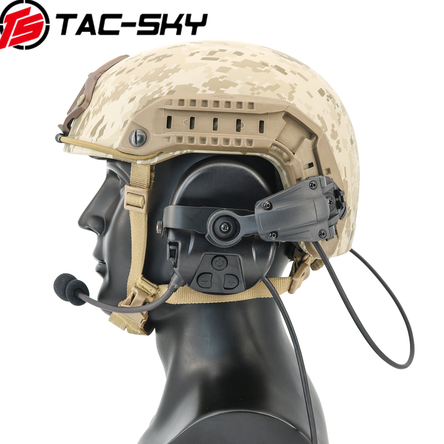 TS TAC-SKY MH303 Noise Canceling Tactical Headset Helmet Bracket for ARC Rail + V2 PTT