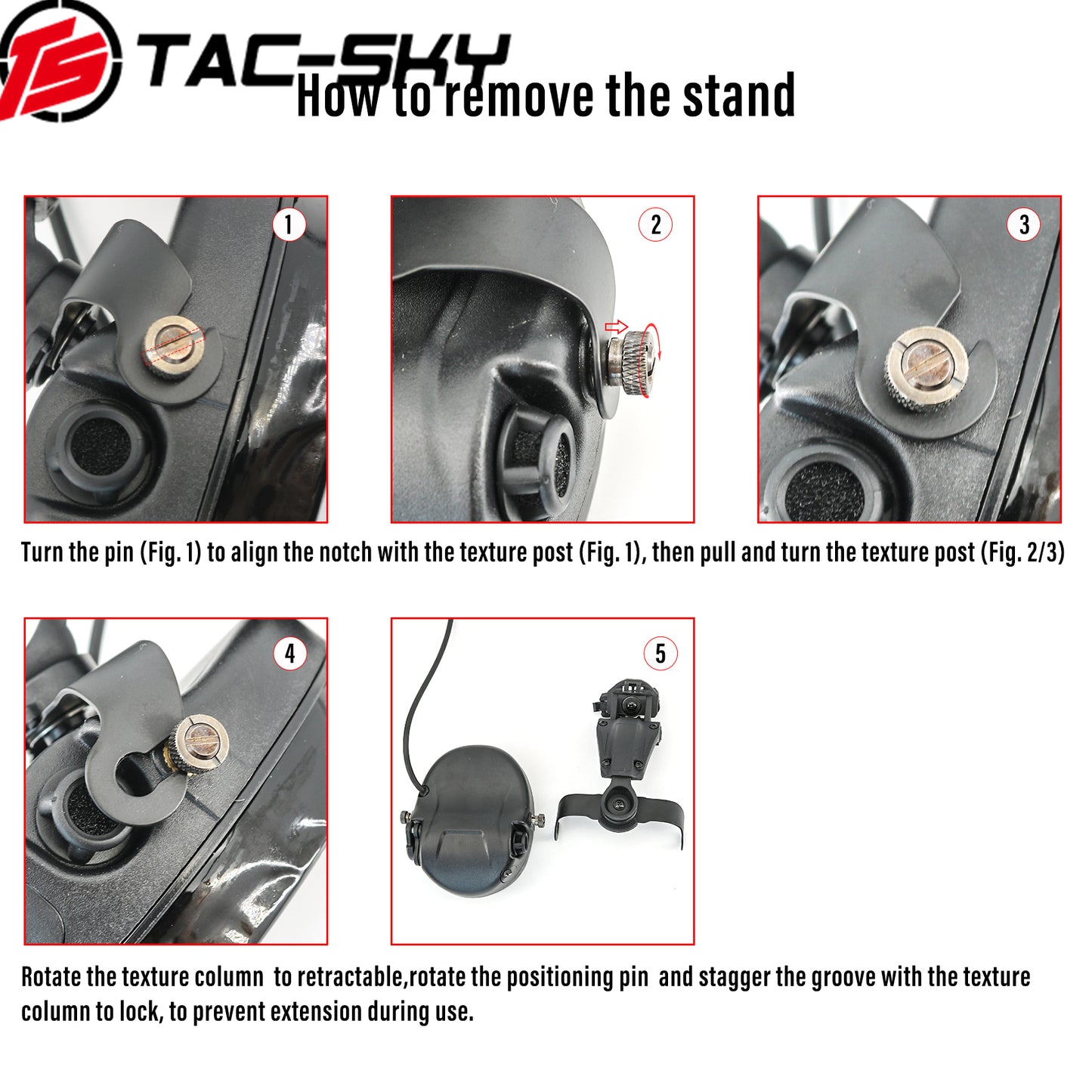TS TAC-SKY MH303 Noise Canceling Tactical Headset Helmet Bracket for ARC Rail + V2 PTT